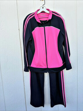 Made for Life Women's Size 1X Color Block Track Set in Pink & Black 2 Pc
